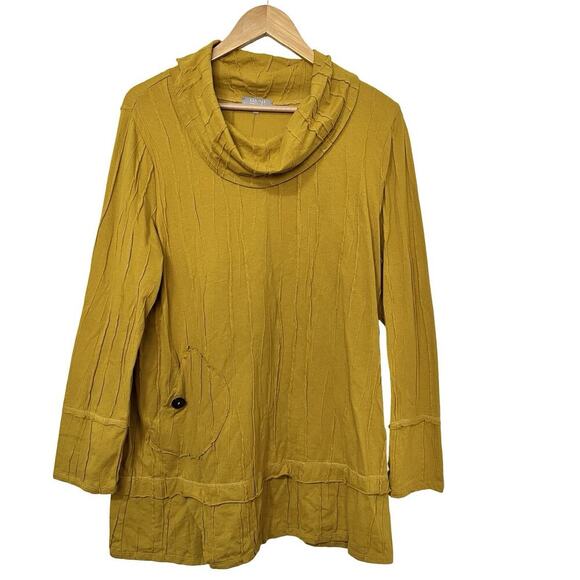 Habitat Steady Stream Linen Blend Tunic Top Size M Dijon Lagenlook Boho Artsy - Picture 1 of 7